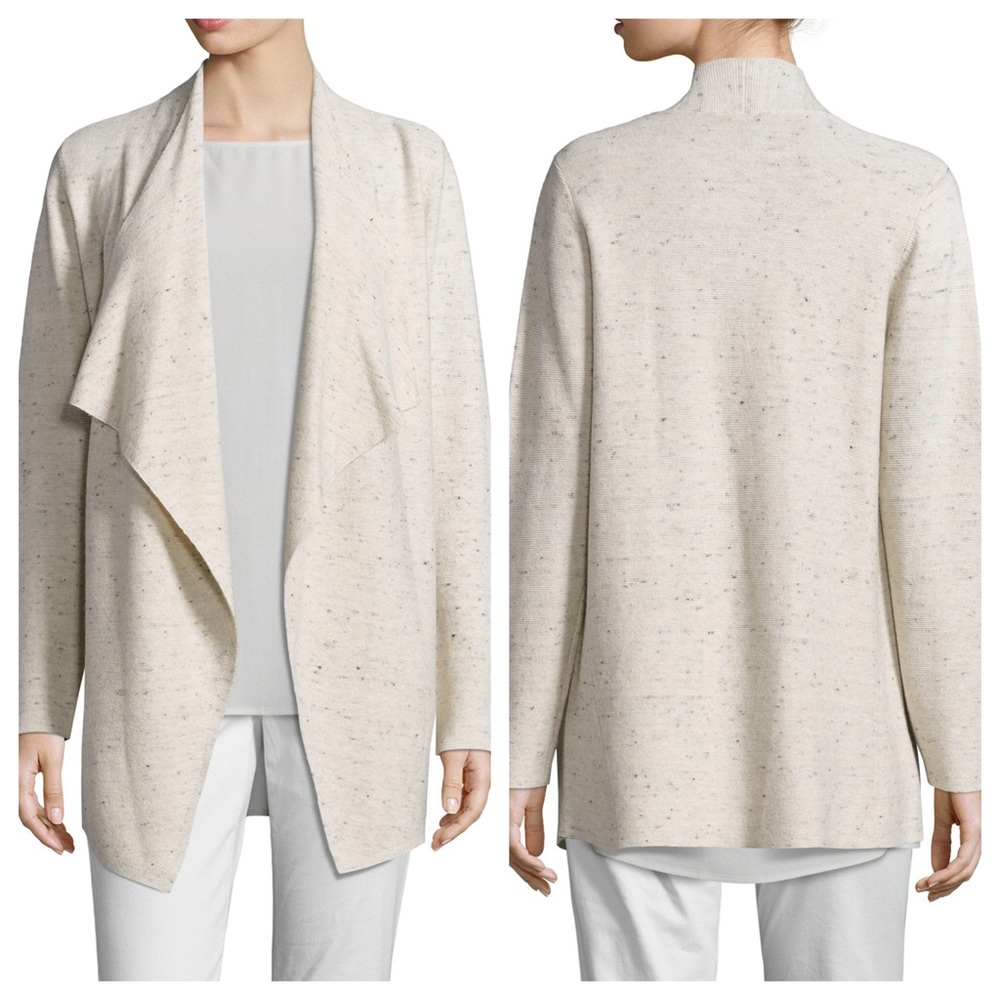 Eileen Fisher Ecru Peppered Cascading Cardigan